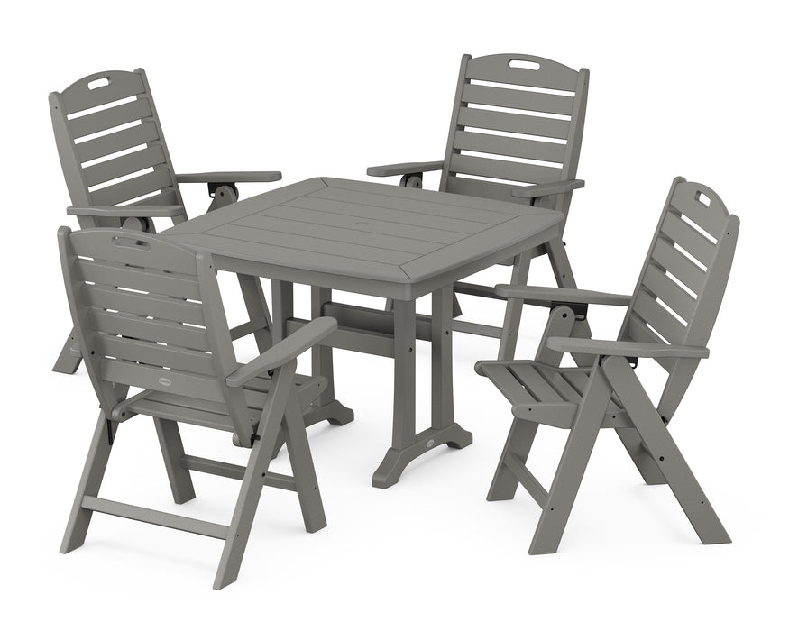 POLYWOOD Nautical Highback 5-Piece Dining Set with Trestle Legs in Slate Grey