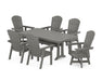 POLYWOOD Nautical Curveback Adirondack Swivel Chair 7-Piece Farmhouse Dining Set With Trestle Legs in Slate Grey image