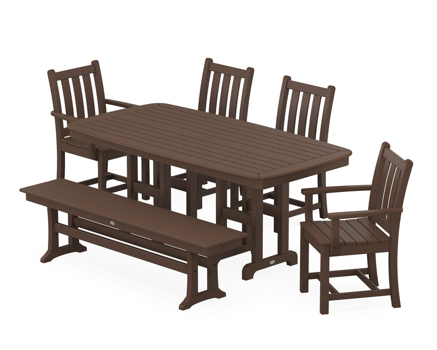 POLYWOOD Traditional Garden 6-Piece Dining Set with Bench in Mahogany image