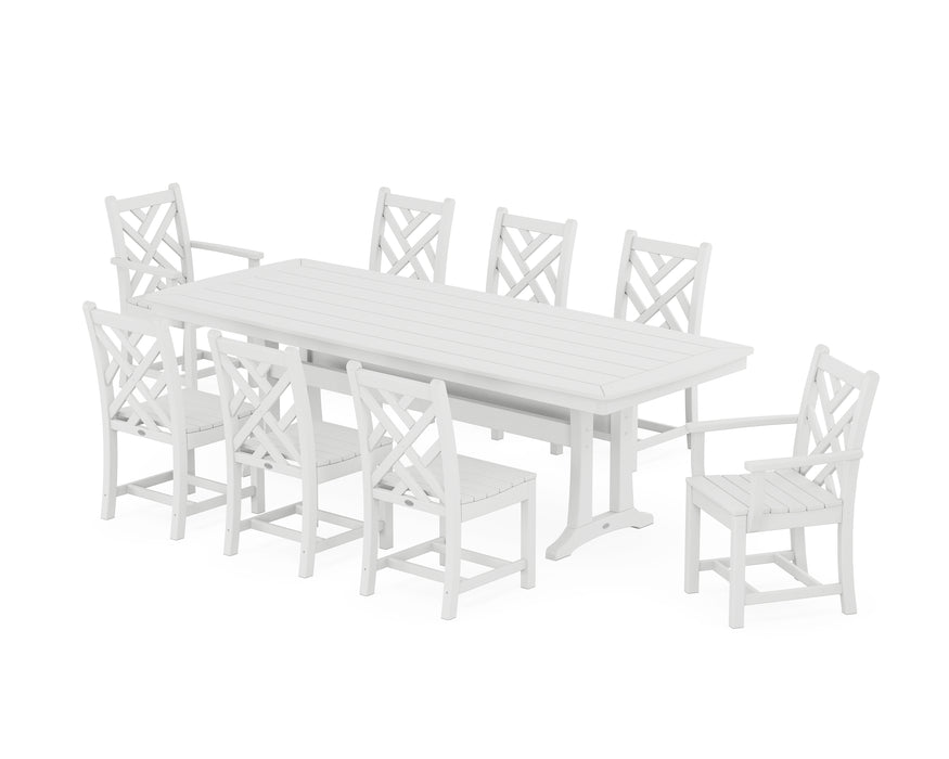 POLYWOOD Chippendale 9-Piece Dining Set with Trestle Legs in White image