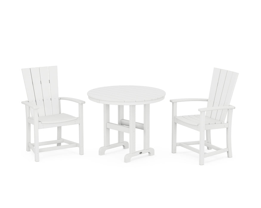 POLYWOOD Quattro 3-Piece Round Farmhouse Dining Set in White image