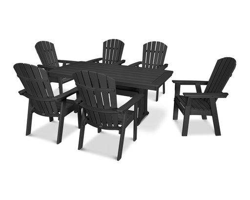 POLYWOOD Nautical Curveback Adirondack 7-Piece Dining Set with Trestle Legs in Black image