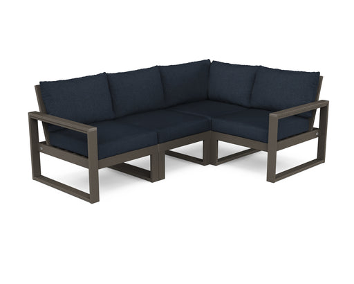 POLYWOOD EDGE 4-Piece Modular Deep Seating Set in Vintage Coffee / Marine Indigo image