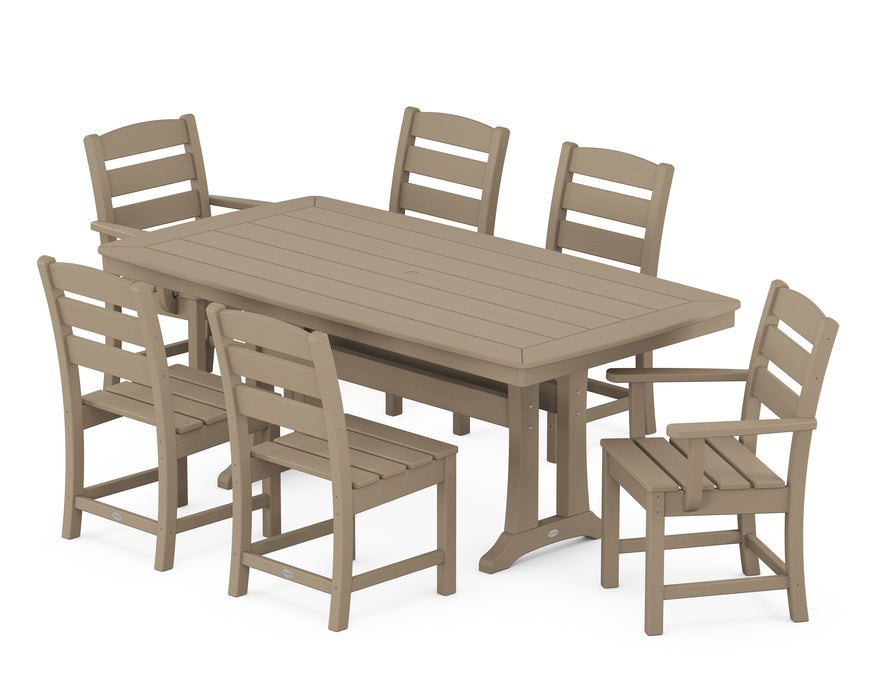 POLYWOOD Lakeside 7-Piece Nautical Trestle Dining Set in Vintage Sahara