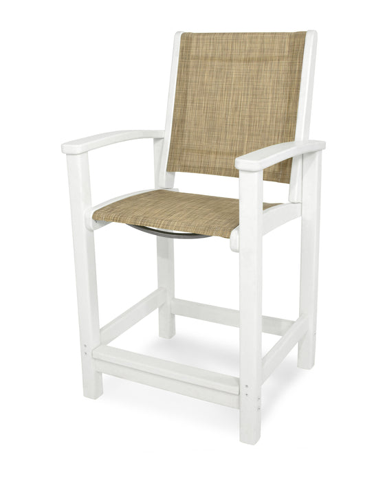 POLYWOOD Coastal Counter Chair in White / Burlap Sling image