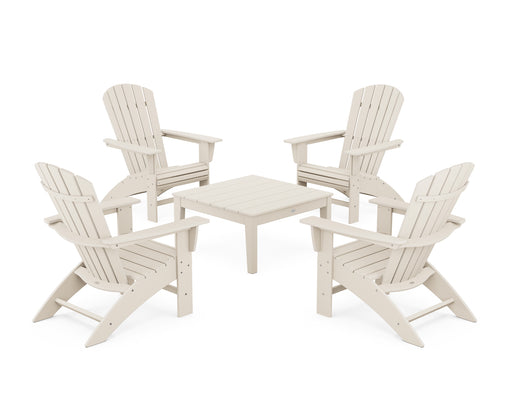 POLYWOOD 5-Piece Nautical Curveback Adirondack Chair Conversation Set with 36" Conversation Table in Sand image