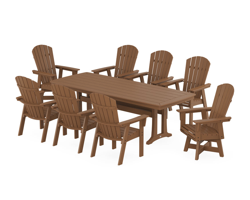 POLYWOOD Nautical Curveback Adirondack Swivel 9-Piece Dining Set with Trestle Legs in Teak image