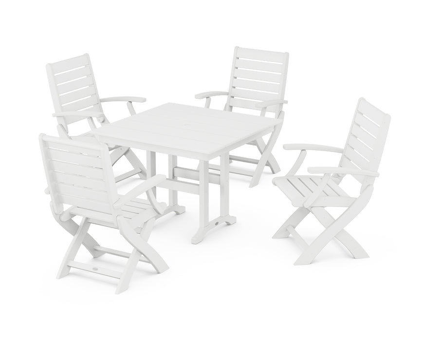 POLYWOOD Signature Folding Chair 5-Piece Farmhouse Dining Set in White image