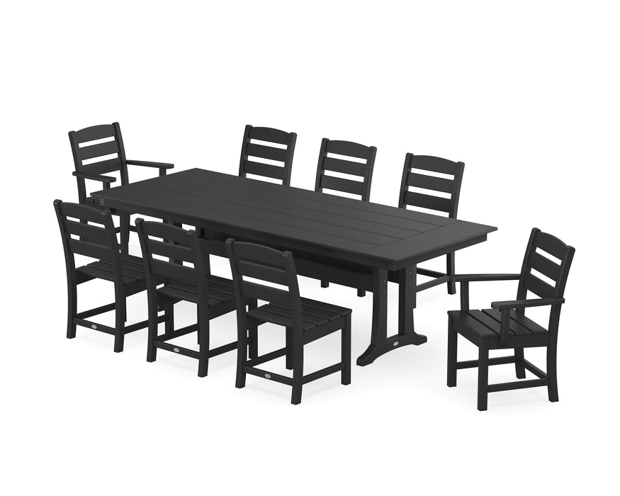 POLYWOOD Lakeside 9-Piece Farmhouse Dining Set with Trestle Legs in Black image