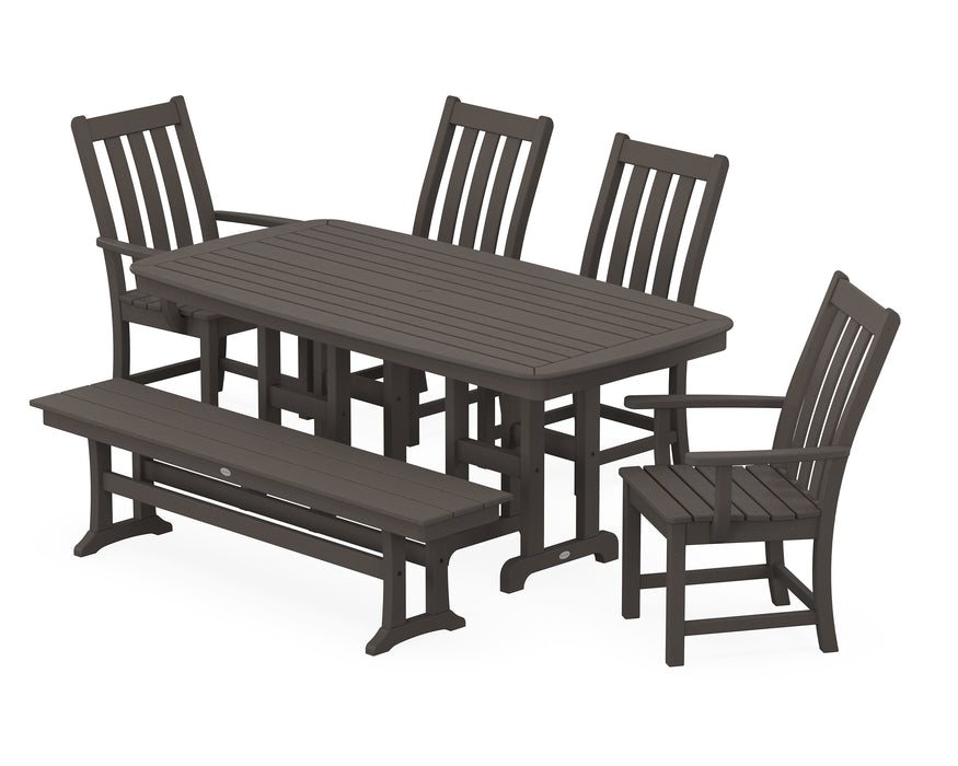 POLYWOOD Vineyard 6-Piece Dining Set with Bench in Vintage Coffee