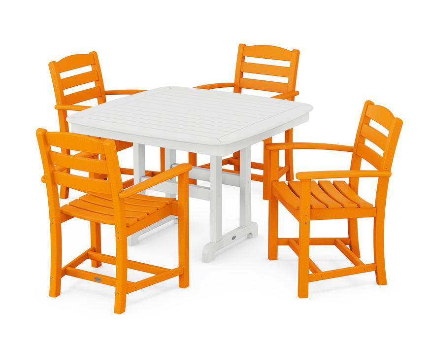 POLYWOOD La Casa Cafe 5-Piece Dining Set with Trestle Legs in Tangerine / White