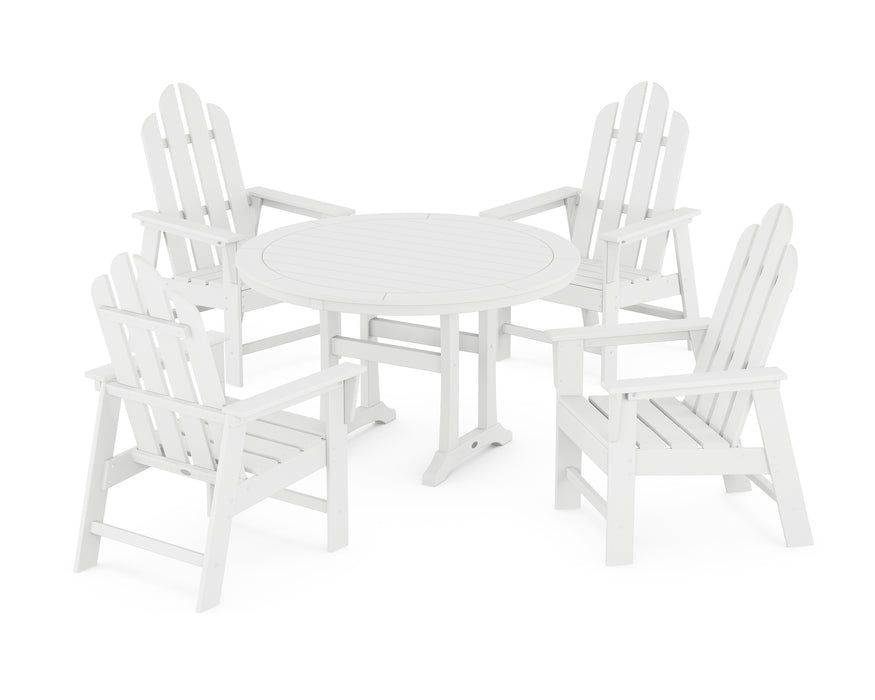 POLYWOOD Long Island 5-Piece Round Dining Set with Trestle Legs in White image