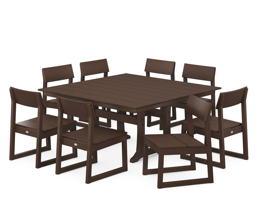 POLYWOOD EDGE 9-Piece Farmhouse Trestle Dining Set in Mahogany