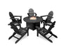 POLYWOOD Classic Folding Adirondack 6-Piece Conversation Set with Fire Pit Table in Black image