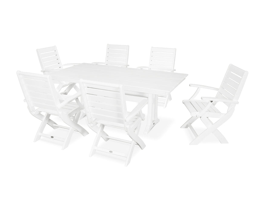 POLYWOOD Signature Folding Chair 7-Piece Farmhouse Dining Set with Trestle Legs in White