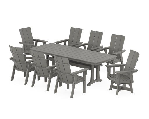 POLYWOOD Modern Curveback Adirondack Swivel 9-Piece Dining Set with Trestle Legs in Slate Grey image