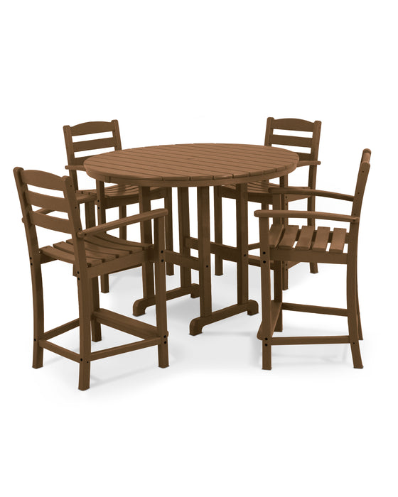 POLYWOOD La Casa Cafe 5-Piece Round Farmhouse Counter Set in Teak