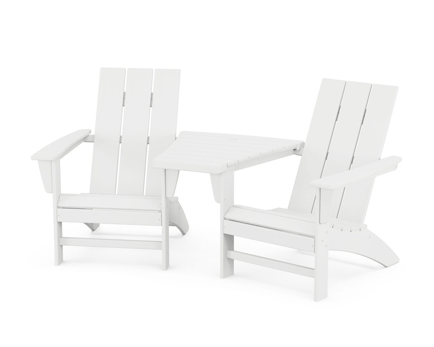 POLYWOOD Modern 3-Piece Adirondack Set with Angled Connecting Table in White image