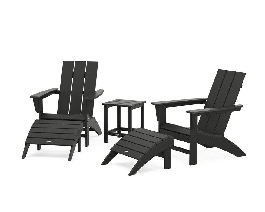 POLYWOOD Modern Adirondack Chair 5-Piece Set with Ottomans and 18" Side Table in Black image