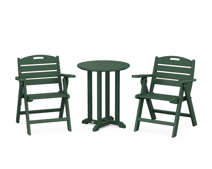 POLYWOOD Nautical Lowback Chair 3-Piece Round Dining Set in Green