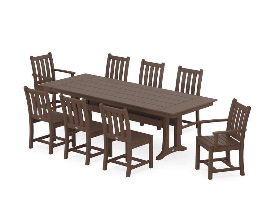 POLYWOOD Traditional Garden 9-Piece Farmhouse Dining Set with Trestle Legs in Mahogany image