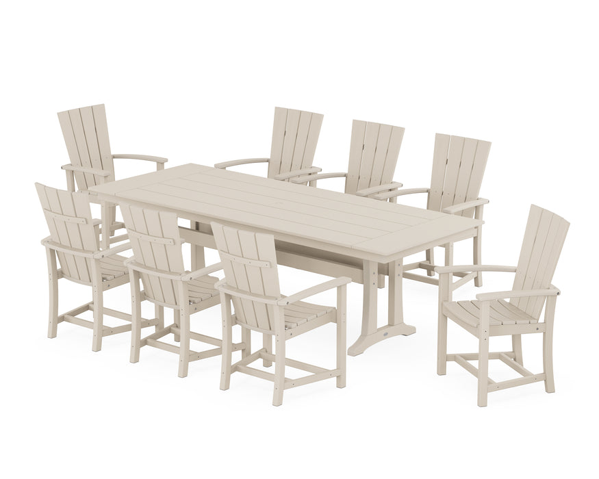 POLYWOOD Quattro Adirondack 9-Piece Farmhouse Dining Set with Trestle Legs in Sand image