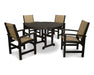 POLYWOOD Coastal 5-Piece Round Farmhouse Dining Set in Black / Burlap Sling image