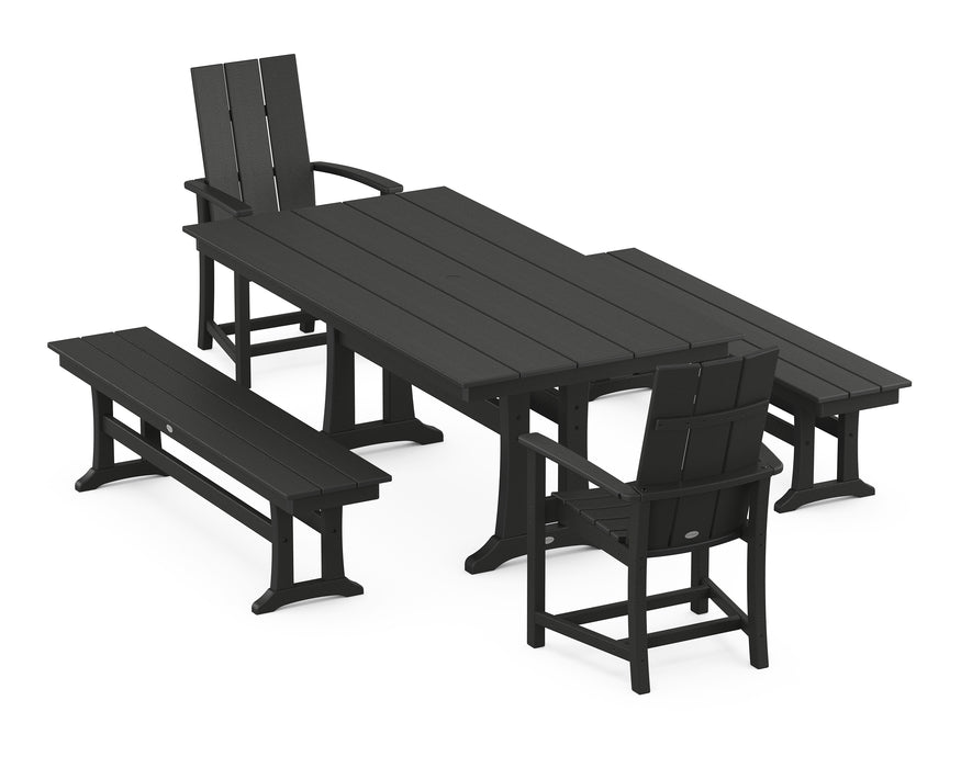 POLYWOOD Modern Adirondack 5-Piece Farmhouse Dining Set With Trestle Legs in Black image