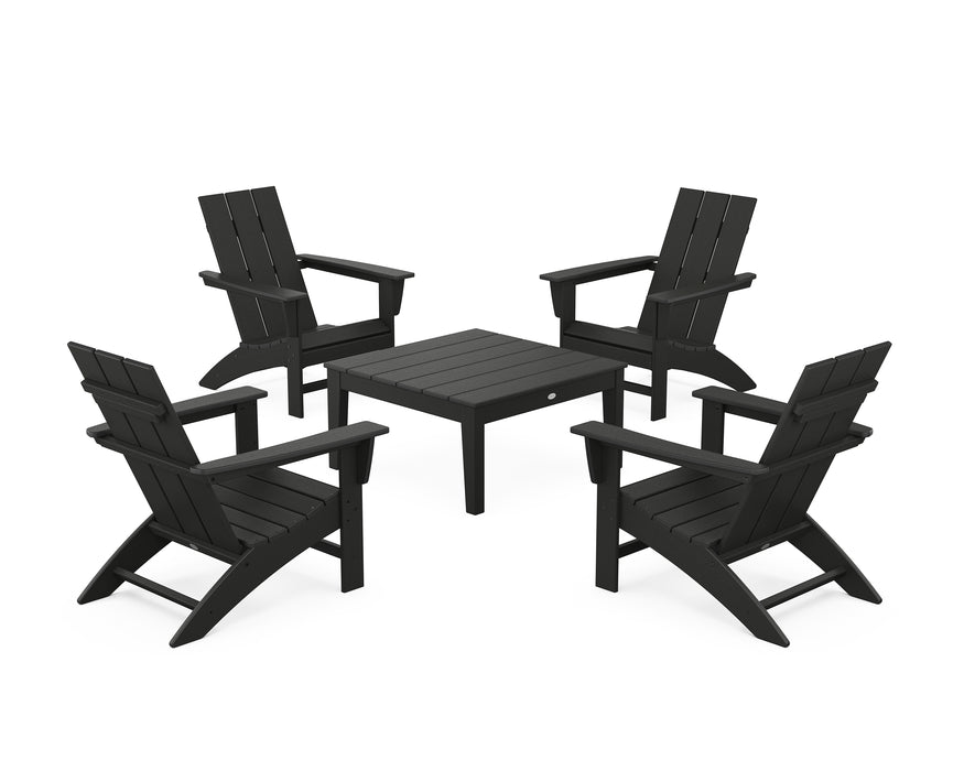 POLYWOOD 5-Piece Modern Adirondack Chair Conversation Set with 36" Conversation Table in Black image