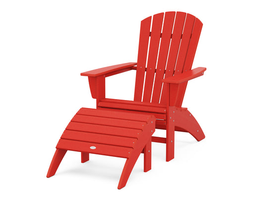 POLYWOOD Nautical Curveback Adirondack Chair 2-Piece Set with Ottoman in Sunset Red image