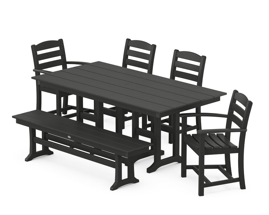 POLYWOOD La Casa Cafe 6-Piece Farmhouse Dining Set with Bench in Black