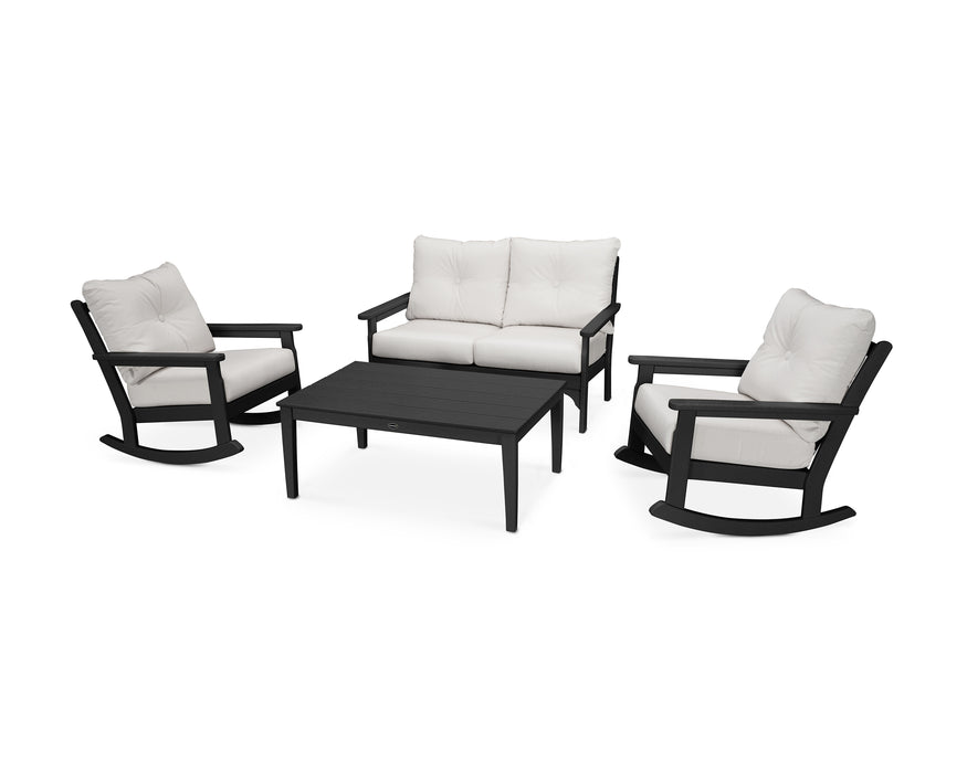 POLYWOOD Vineyard 4-Piece Deep Seating Rocking Chair Set in Black / Bird's Eye