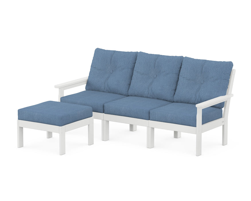 POLYWOOD Vineyard 4-Piece Sectional with Ottoman in White / Sky Blue