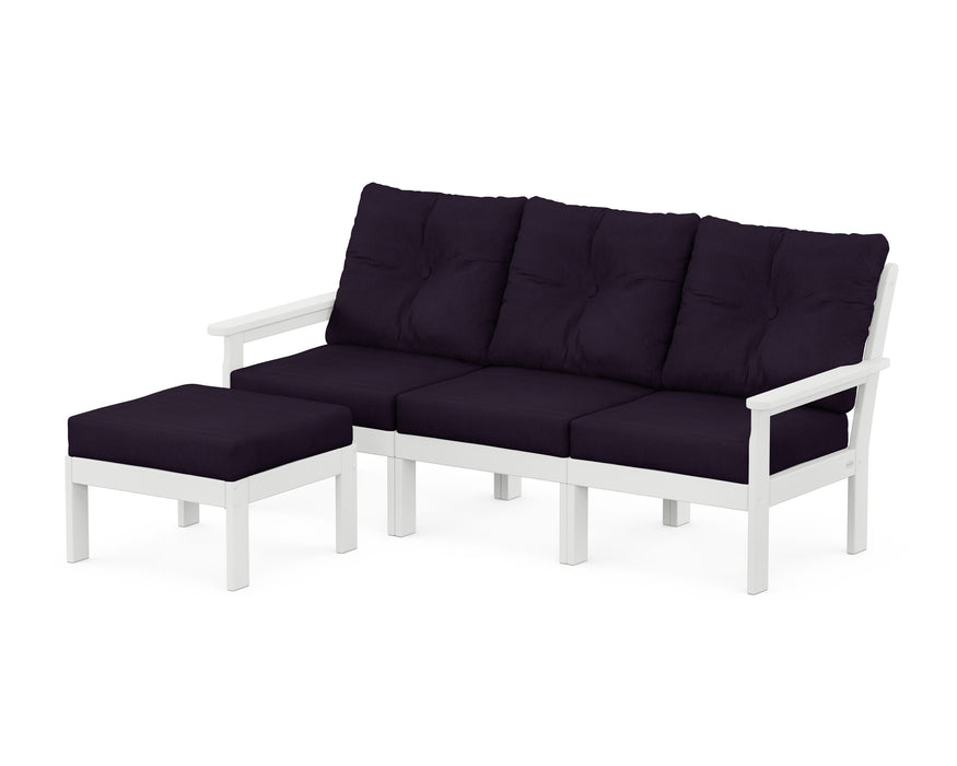 POLYWOOD Vineyard 4-Piece Sectional with Ottoman in White / Navy Linen