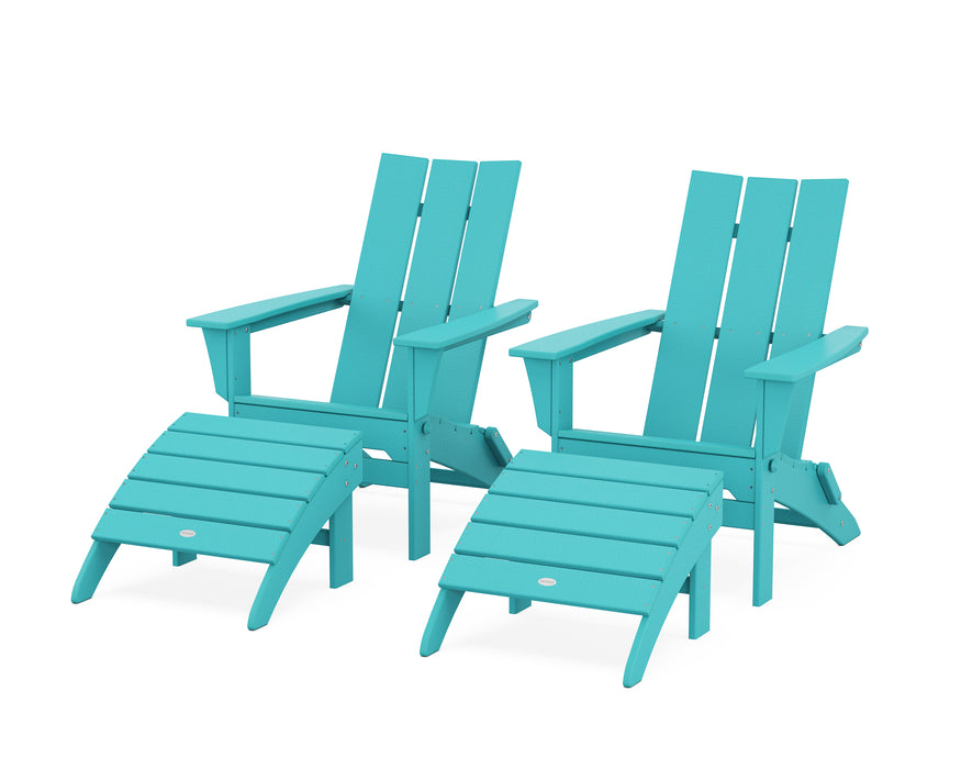 POLYWOOD Modern Folding Adirondack Chair 4-Piece Set with Ottomans in Aruba