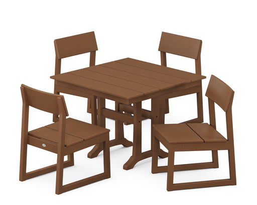 POLYWOOD EDGE 5-Piece Farmhouse Trestle Side Chair Dining Set in Teak image