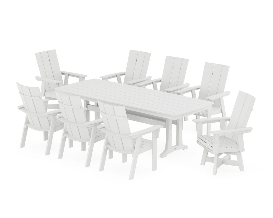 POLYWOOD Modern Curveback Adirondack Swivel 9-Piece Dining Set with Trestle Legs in White image