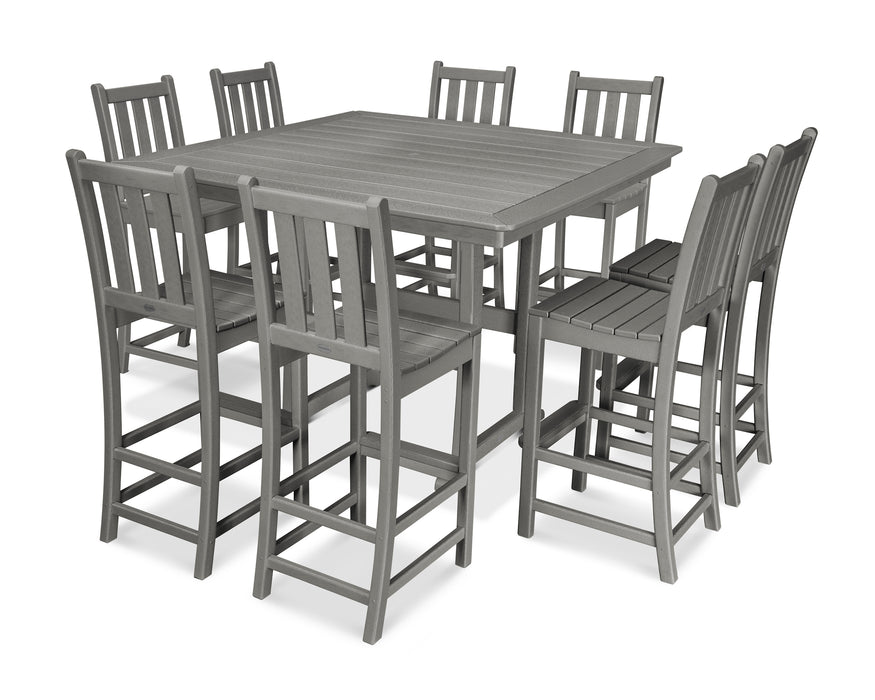 POLYWOOD Traditional Garden 9-Piece Nautical Trestle Bar Set in Slate Grey image