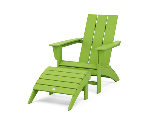 POLYWOOD Modern Adirondack Chair 2-Piece Set with Ottoman in Lime image