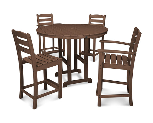 POLYWOOD La Casa Cafe 5-Piece Round Farmhouse Counter Dining Set in Mahogany image