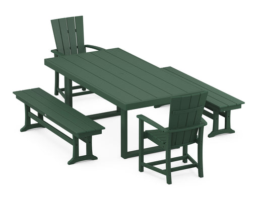 POLYWOOD Quattro 5-Piece Dining Set with Benches in Green image