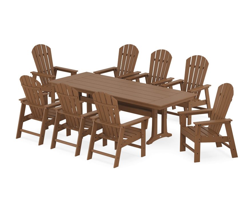 POLYWOOD South Beach 9-Piece Farmhouse Dining Set with Trestle Legs in Teak