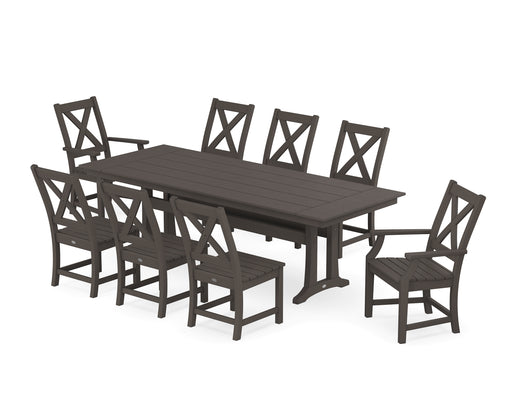 POLYWOOD Braxton 9-Piece Farmhouse Dining Set with Trestle Legs in Vintage Coffee image