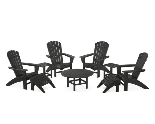 POLYWOOD Nautical Curveback Adirondack Chair 9-Piece Conversation Set in Black image