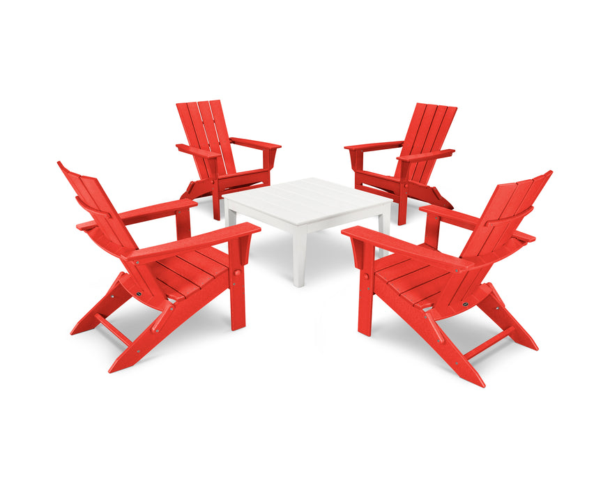 POLYWOOD Quattro 5-Piece Conversation Set in Sunset Red / White