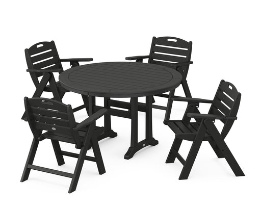 POLYWOOD Nautical Lowback 5-Piece Round Dining Set With Trestle Legs in Black image