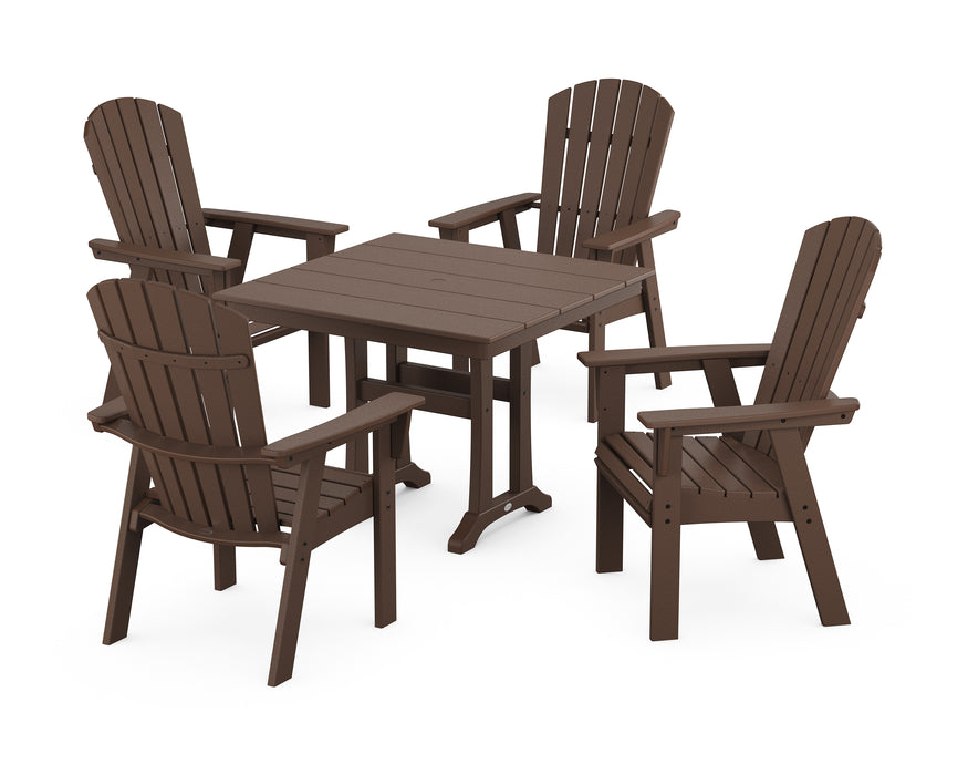 POLYWOOD Nautical Adirondack 5-Piece Farmhouse Dining Set With Trestle Legs in Mahogany