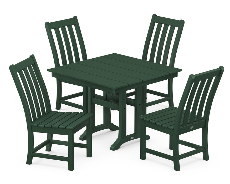 POLYWOOD Vineyard 5-Piece Farmhouse Trestle Side Chair Dining Set in Green