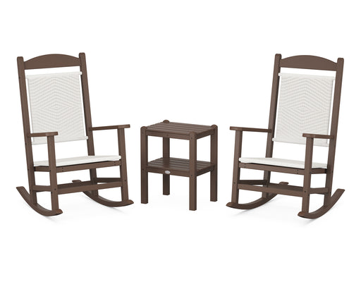 POLYWOOD Presidential Woven Rocker 3-Piece Set in Mahogany / White Loom image