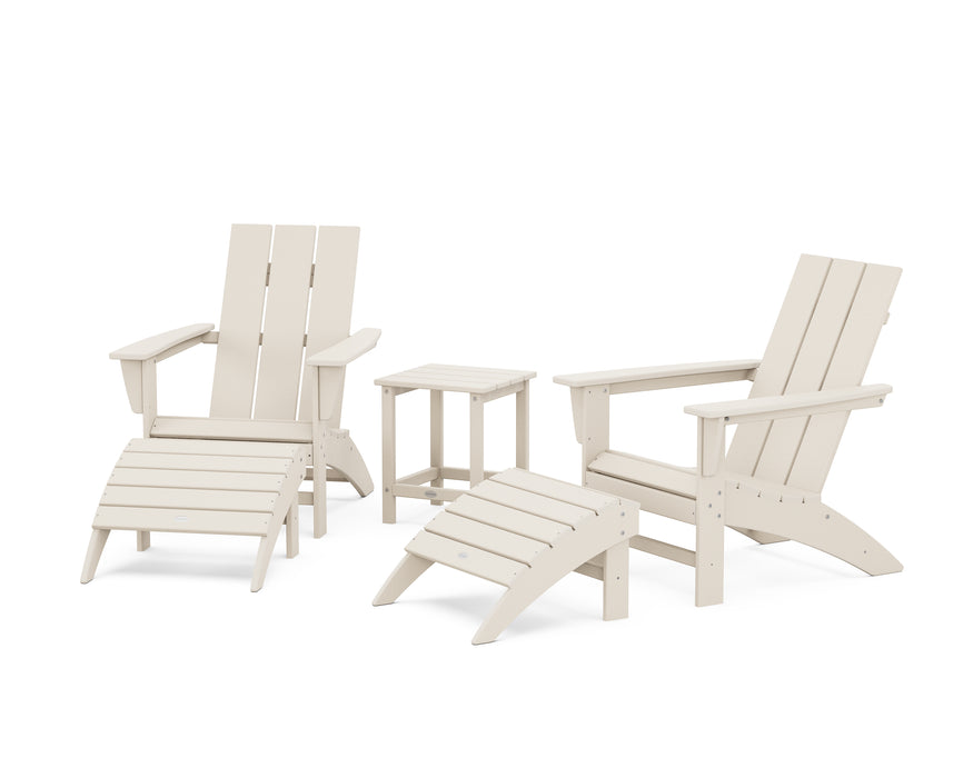 POLYWOOD Modern Adirondack Chair 5-Piece Set with Ottomans and 18" Side Table in Sand image